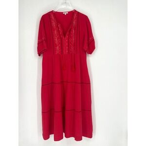 Johnny Was Calme Dress Womens‎ M Pink Maxi Tiered Organic Cotton Boho Peasant